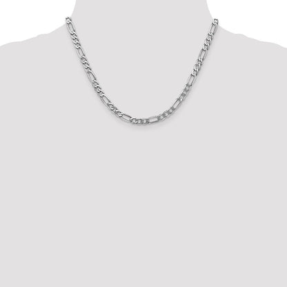 Massiv 14K Weißgold 5.5mm Flach Figaro mit Karabinerverschluss Halskette