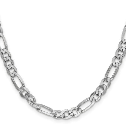 Massiv 14K Weißgold 6mm Flach Figaro mit Karabinerverschluss Halskette