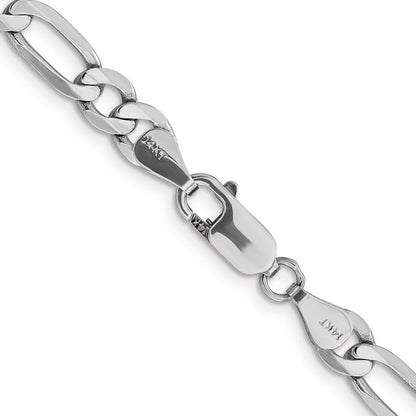 Massiv 14K Weißgold 6mm Flach Figaro mit Karabinerverschluss Halskette