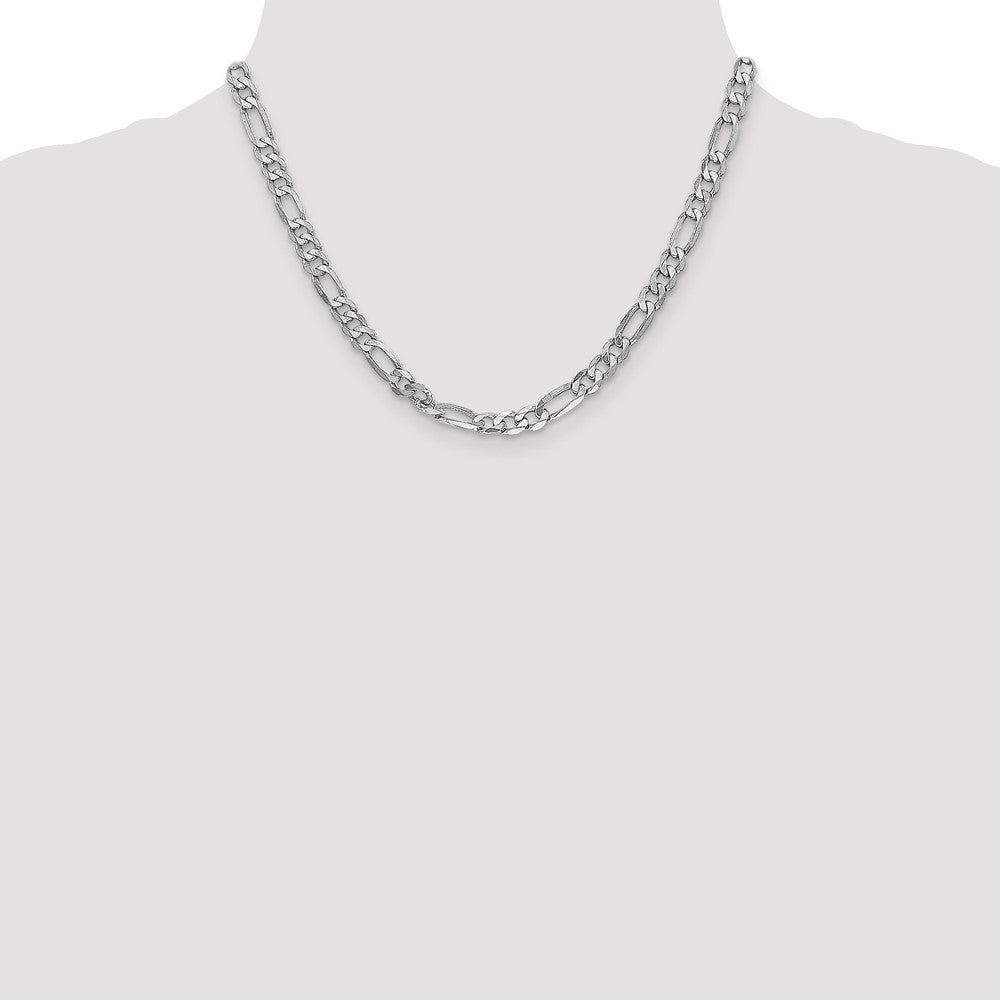 Massiv 14K Weißgold 6mm Flach Figaro mit Karabinerverschluss Halskette