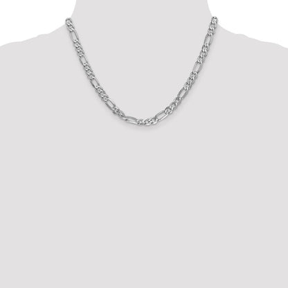 Massiv 14K Weißgold 6mm Flach Figaro mit Karabinerverschluss Halskette