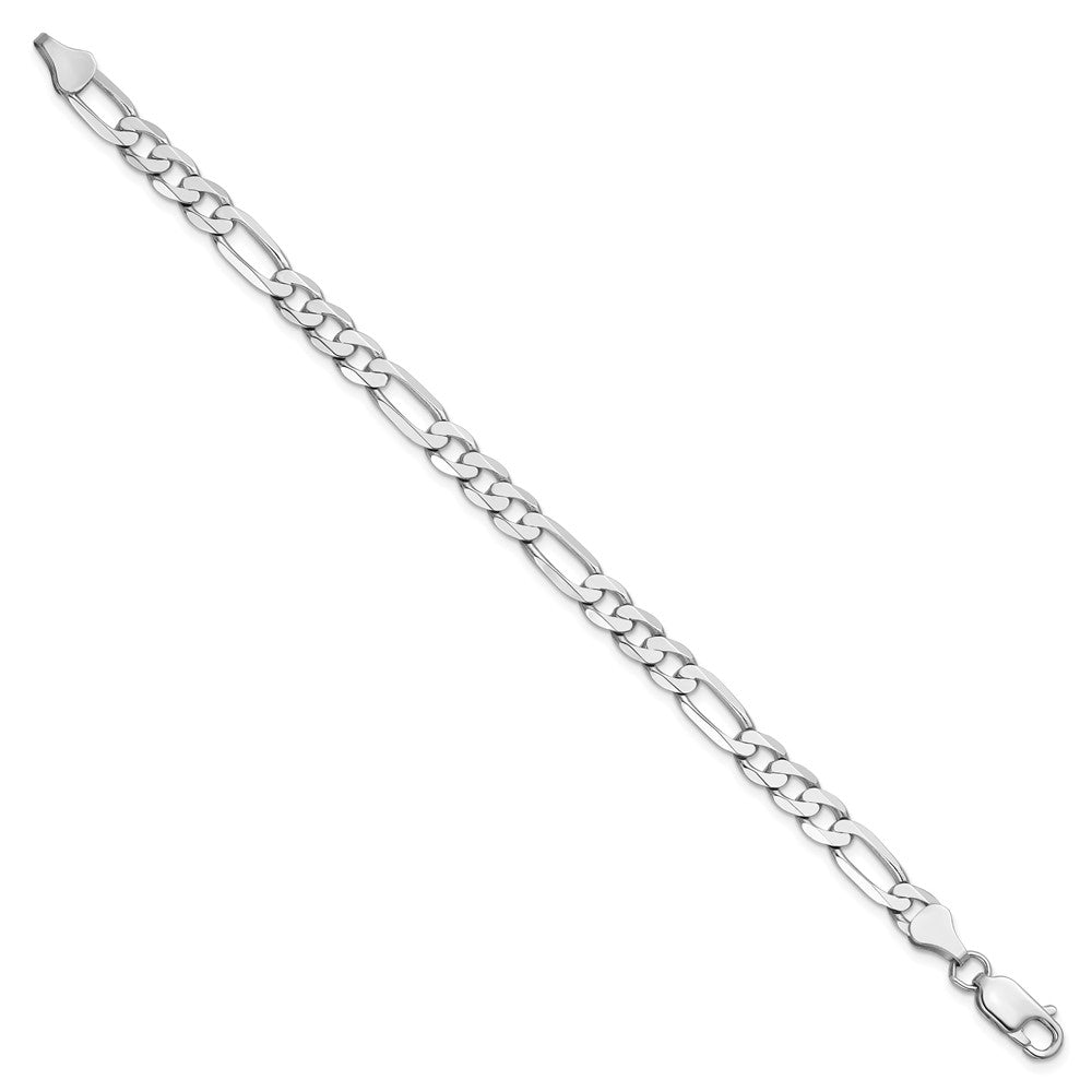 Massiv 14K Weißgold 6mm Flach Figaro mit Karabinerverschluss Gliederarmband