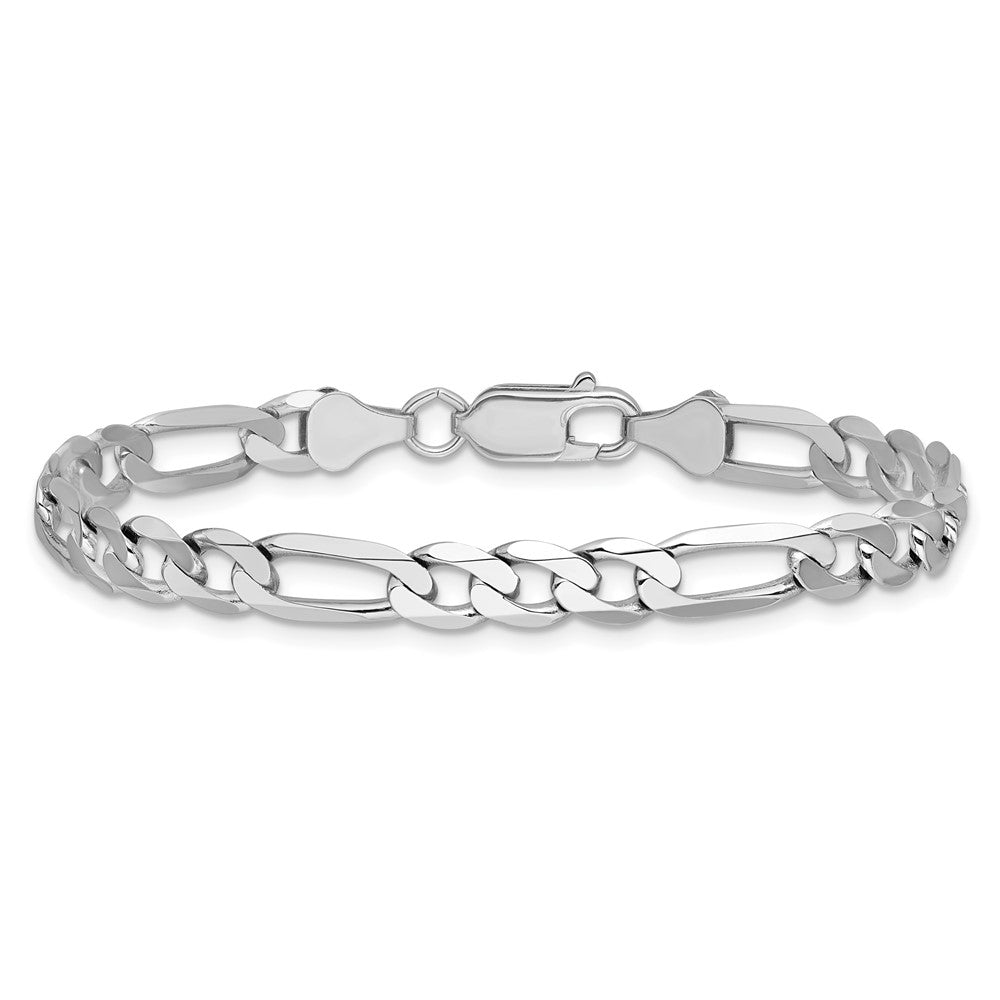 Massiv 14K Weißgold 6mm Flach Figaro mit Karabinerverschluss Gliederarmband