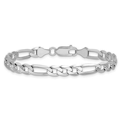 Massiv 14K Weißgold 6mm Flach Figaro mit Karabinerverschluss Gliederarmband