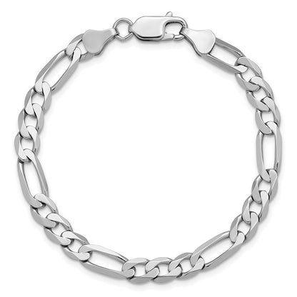 Massiv 14K Weißgold 6mm Flach Figaro mit Karabinerverschluss Gliederarmband