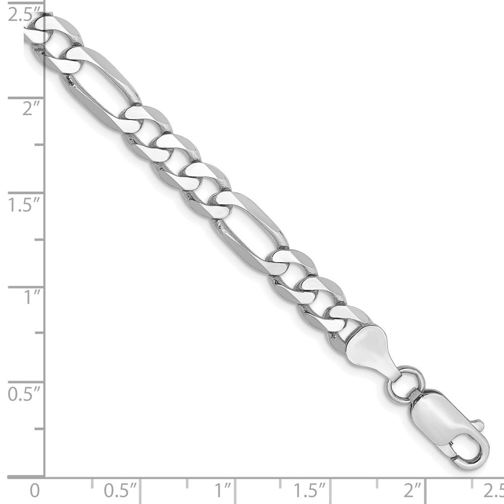 Massiv 14K Weißgold 6mm Flach Figaro mit Karabinerverschluss Gliederarmband