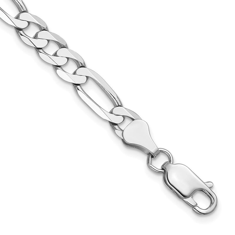 Massiv 14K Weißgold 6mm Flach Figaro mit Karabinerverschluss Gliederarmband