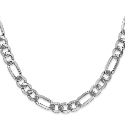 Massiv 14K Weißgold 7mm Flach Figaro mit Karabinerverschluss Halskette