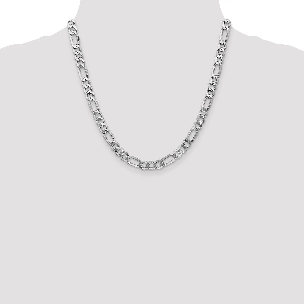 Massiv 14K Weißgold 7mm Flach Figaro mit Karabinerverschluss Halskette