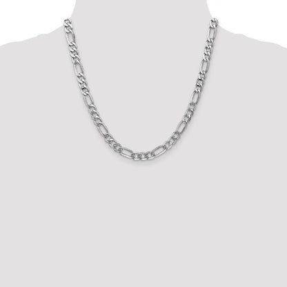 Massiv 14K Weißgold 7mm Flach Figaro mit Karabinerverschluss Halskette