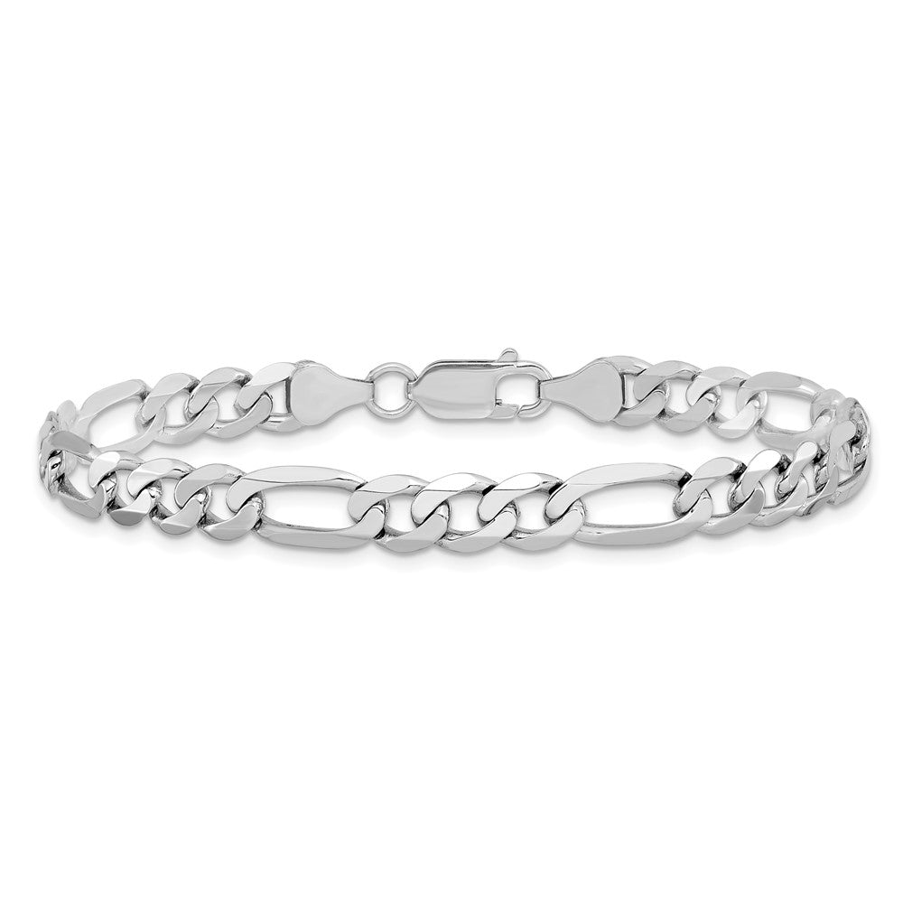 Massiv 14K Weißgold 7mm Flach Figaro mit Karabinerverschluss Gliederarmband