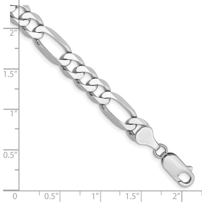 Massiv 14K Weißgold 7mm Flach Figaro mit Karabinerverschluss Gliederarmband