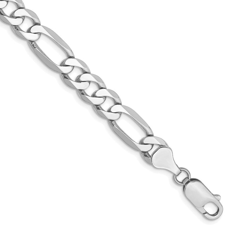 Massiv 14K Weißgold 7mm Flach Figaro mit Karabinerverschluss Gliederarmband