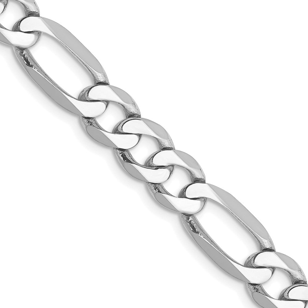 Massiv 14K Weißgold 7mm Flach Figaro mit Karabinerverschluss Halskette