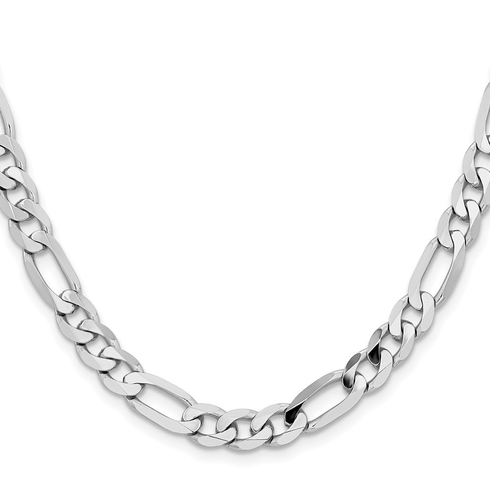 Massiv 14K Weißgold 7.5mm Flach Figaro mit Karabinerverschluss Halskette