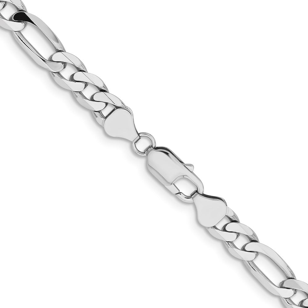 Massiv 14K Weißgold 7.5mm Flach Figaro mit Karabinerverschluss Halskette