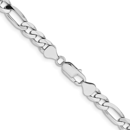 Massiv 14K Weißgold 7.5mm Flach Figaro mit Karabinerverschluss Halskette