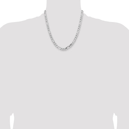 Massiv 14K Weißgold 7.5mm Flach Figaro mit Karabinerverschluss Halskette