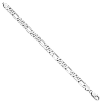 Massiv 14K Weißgold 7.5mm Flach Figaro mit Karabinerverschluss Gliederarmband