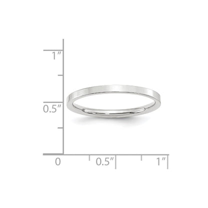14K Weißgold 2 mm Standardgewicht Flacher Ehering mit Komfort-Passform