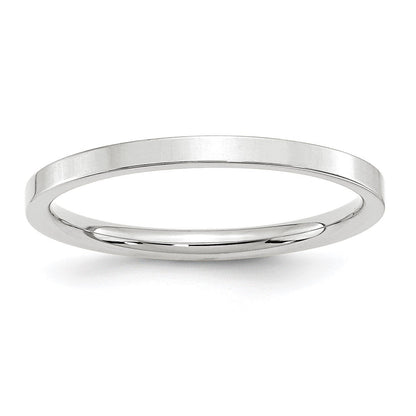 14K Weißgold 2 mm Standardgewicht Flacher Ehering mit Komfort-Passform