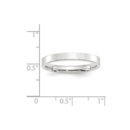 14K Weißgold 3 mm Standardgewicht flacher Ehering mit Komfort-Passform