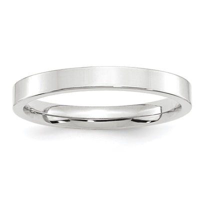 14K Weißgold 3 mm Standardgewicht flacher Ehering mit Komfort-Passform