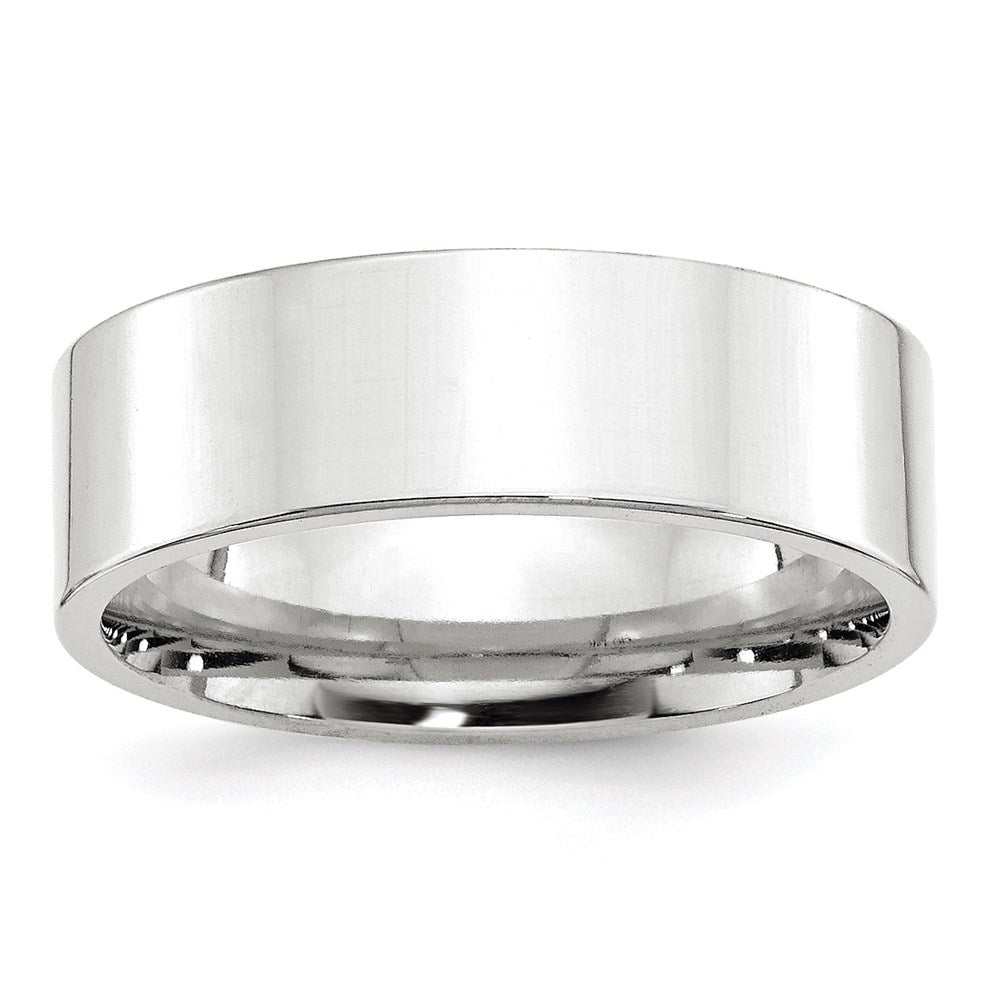 14K Weißgold 7 mm Standardgewicht flacher Ehering mit Komfort-Passform
