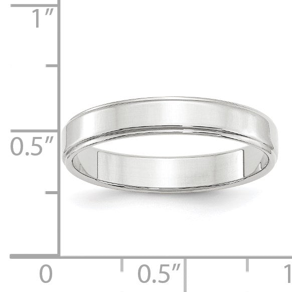 10K Weißgold Ehering, 4 mm, flach mit abgesetzter Kante