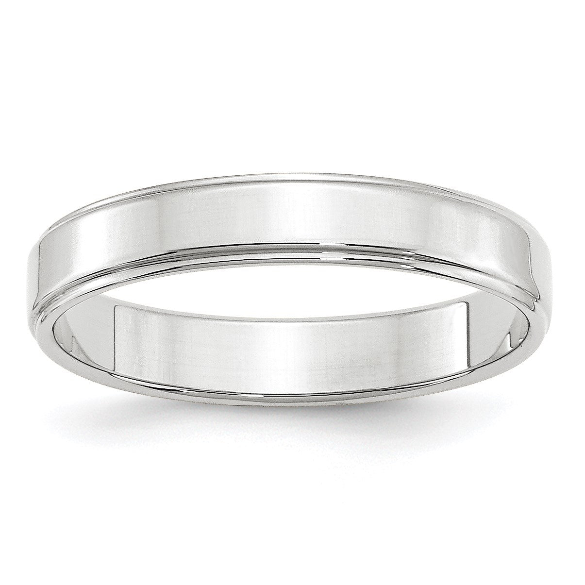 10K Weißgold Ehering, 4 mm, flach mit abgesetzter Kante