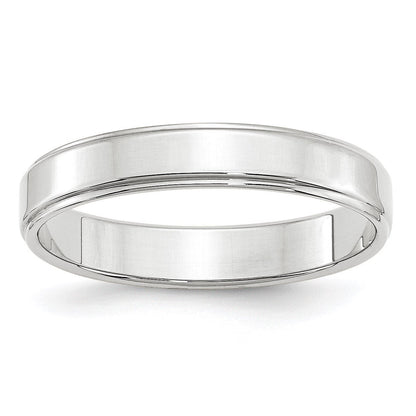10K Weißgold Ehering, 4 mm, flach mit abgesetzter Kante