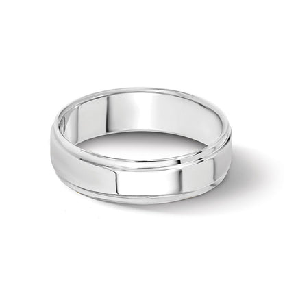14k Weißgold 5 mm flacher Ehering mit Stufenkante