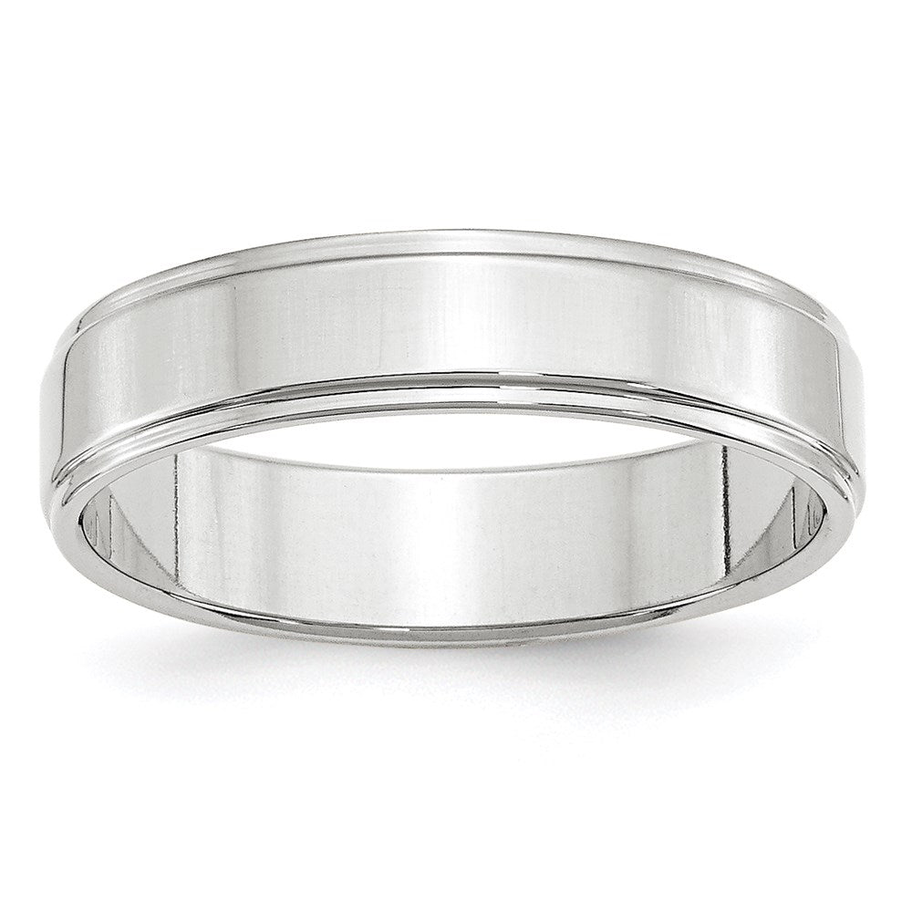 14k Weißgold 5 mm flacher Ehering mit Stufenkante
