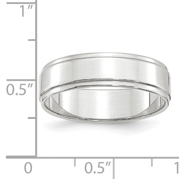14K Weißgold 6 mm flacher Ehering mit Stufenkante