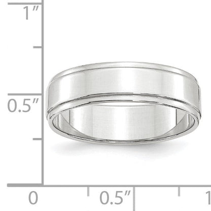 14K Weißgold 6 mm flacher Ehering mit Stufenkante