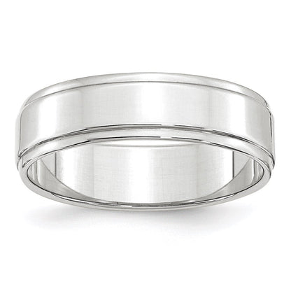 14K Weißgold 6 mm flacher Ehering mit Stufenkante