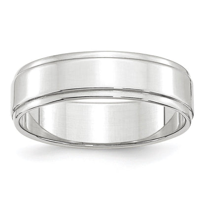 14K Weißgold 6 mm flacher Ehering mit Stufenkante