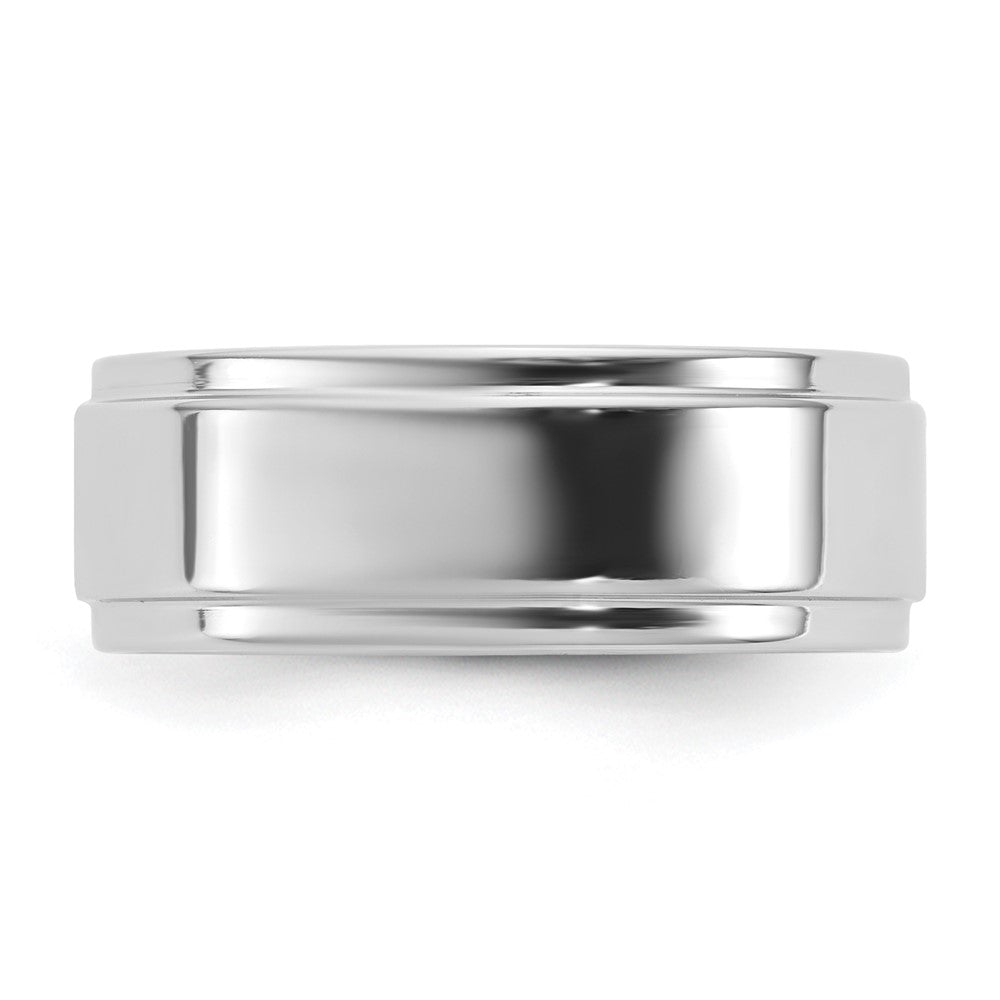 14K Weißgold Trauring, 7 mm, flach mit Stufenkante