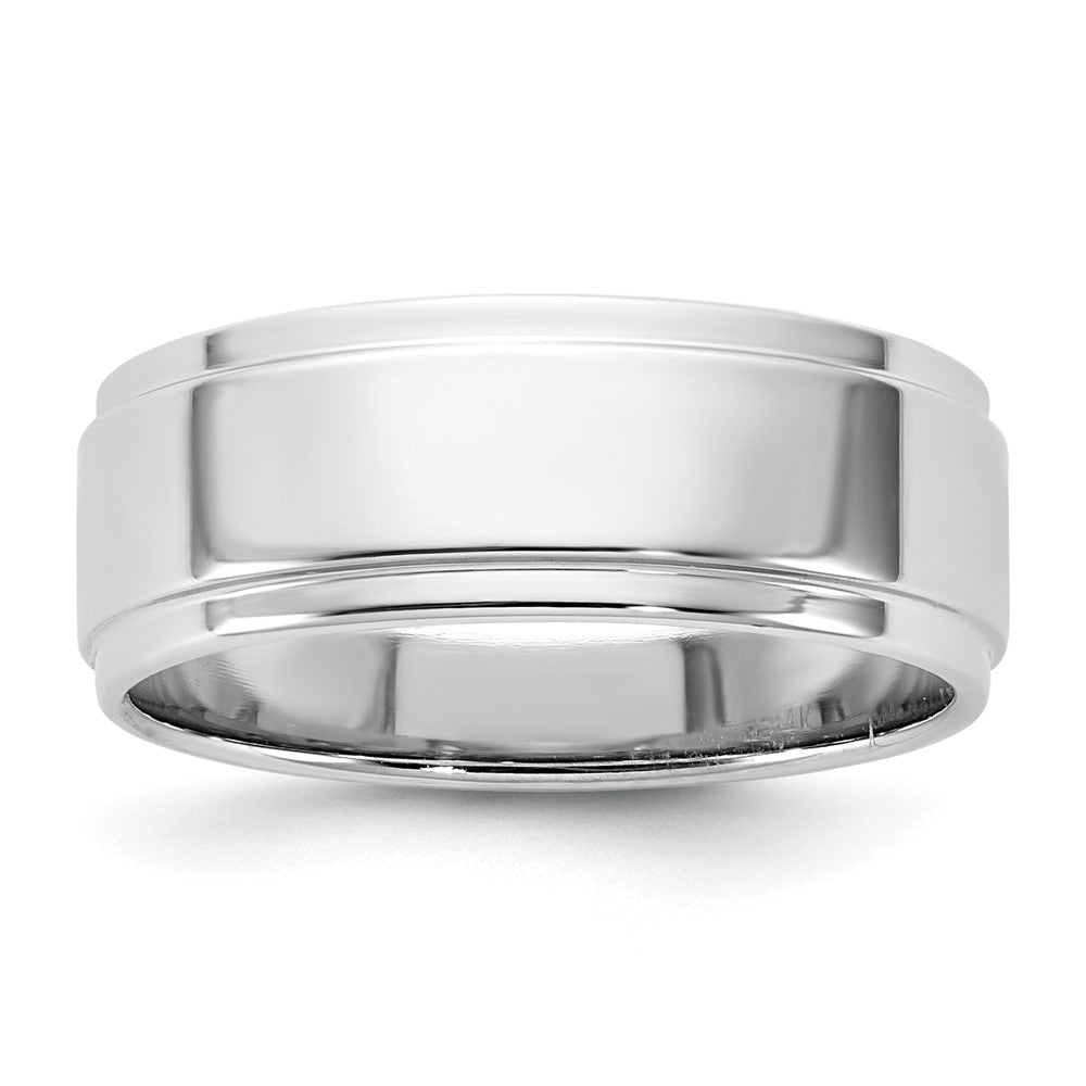 14K Weißgold Trauring, 7 mm, flach mit Stufenkante