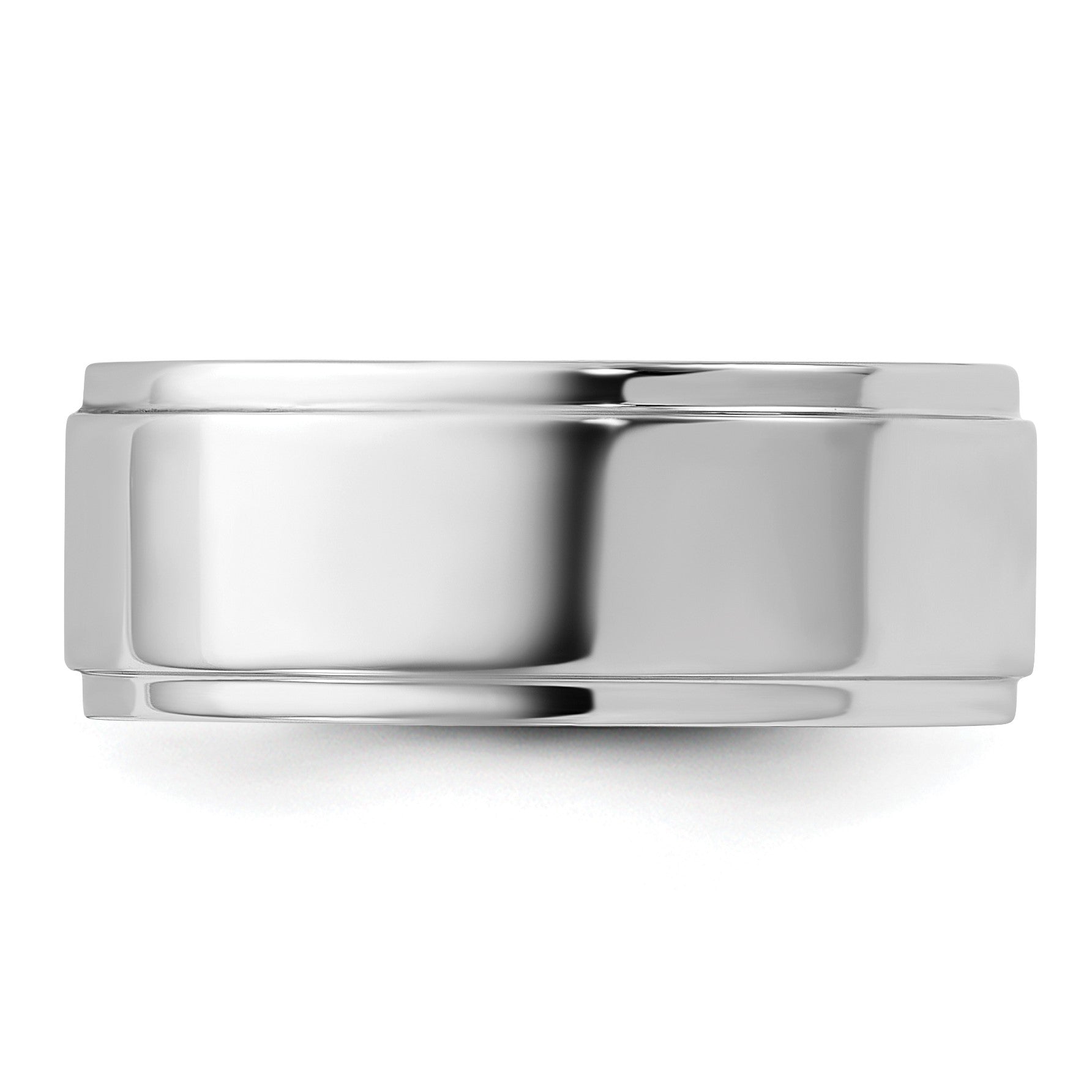 14K Weißgold 8 mm flacher Ehering mit Stufenkante