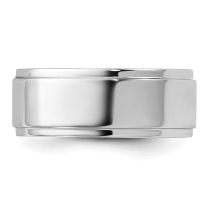 14K Weißgold 8 mm flacher Ehering mit Stufenkante
