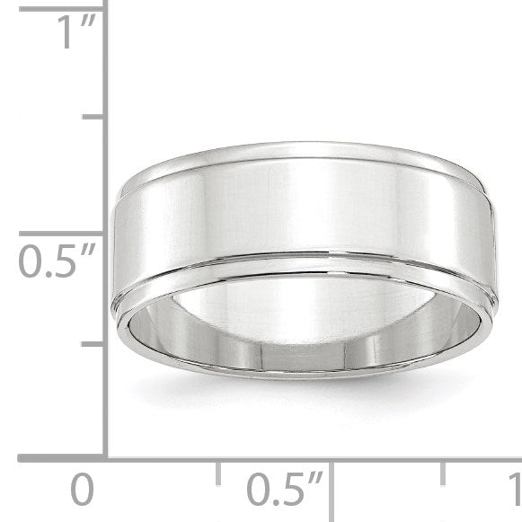 10k Weißgold 8 mm flacher Ehering mit Stufenkante