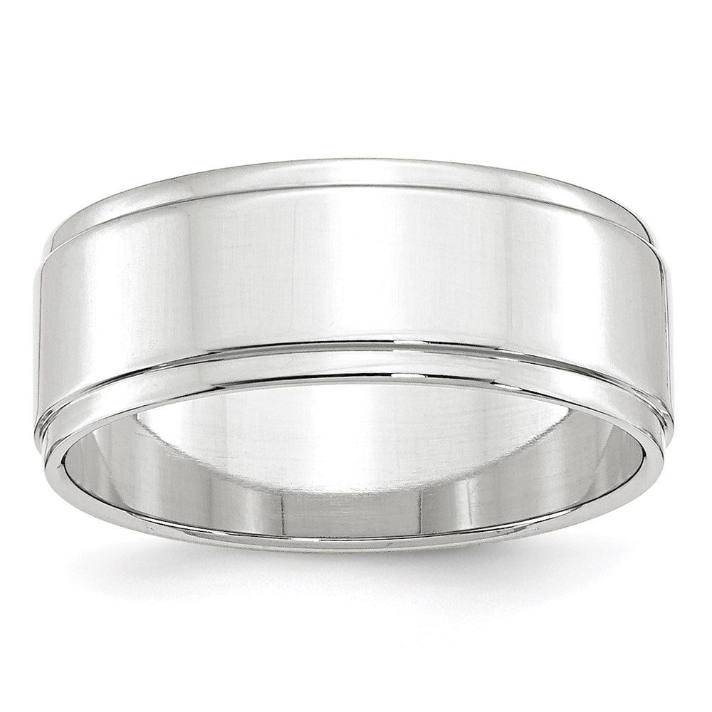 10k Weißgold 8 mm flacher Ehering mit Stufenkante