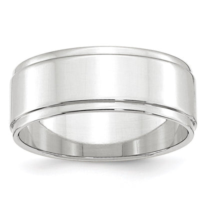 14K Weißgold 8 mm flacher Ehering mit Stufenkante
