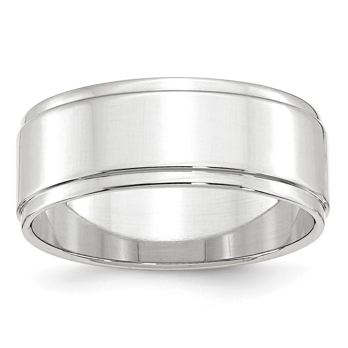 14K Weißgold 8 mm flacher Ehering mit Stufenkante