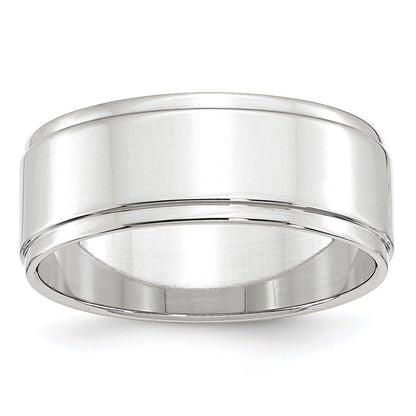 14K Weißgold 8 mm flacher Ehering mit Stufenkante