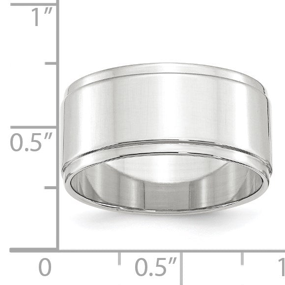 14K Weißgold 10 mm flacher Ehering mit Stufenkante