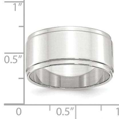 14K Weißgold 10 mm flacher Ehering mit Stufenkante