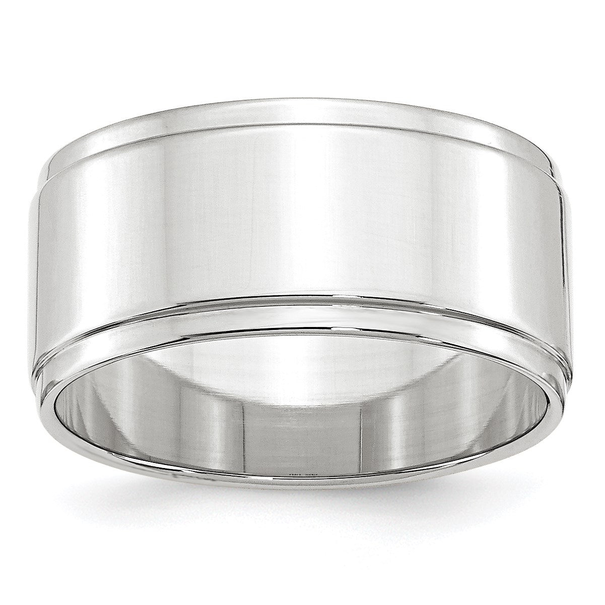 14K Weißgold 10 mm flacher Ehering mit Stufenkante