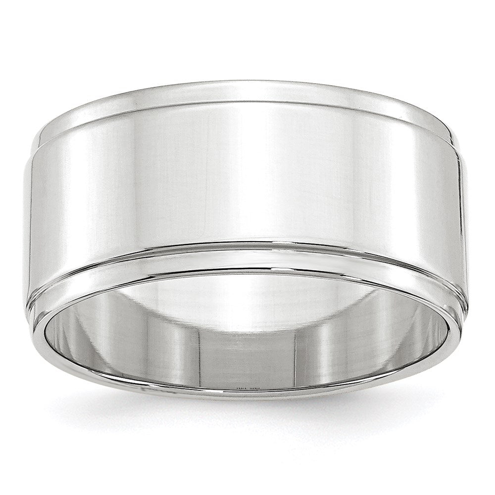 14K Weißgold 10 mm flacher Ehering mit Stufenkante